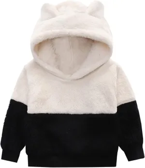 Toddler Boy Girl Sherpa Hoodies Warm Fleece Hooded Pullover Sweatshirt Long Sleeve Outwear Kids Fall Winter Outfit