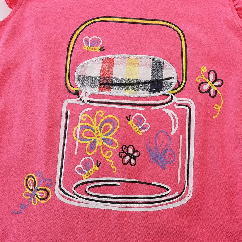 Toddler Girl's Sleeveless Butterfly Print Tee with Shorts Set