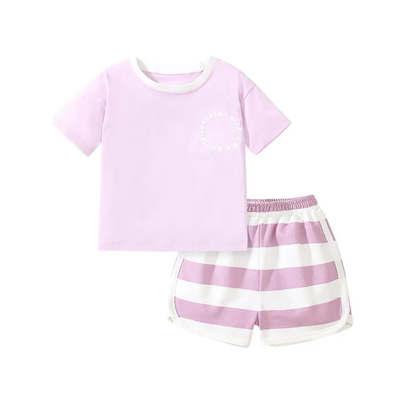 Toddler/Kid Girl's  "Sunshine Makes Me Smile" Letter Print Tee with Shorts Set