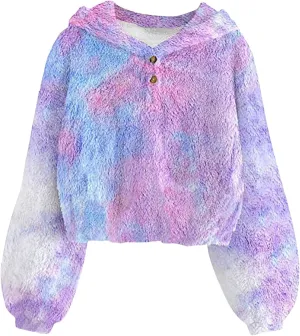 TUONROAD Girl's Fuzzy Hoodies Warm Loose Button Pullover Oversized Sherpa Jacket Coat