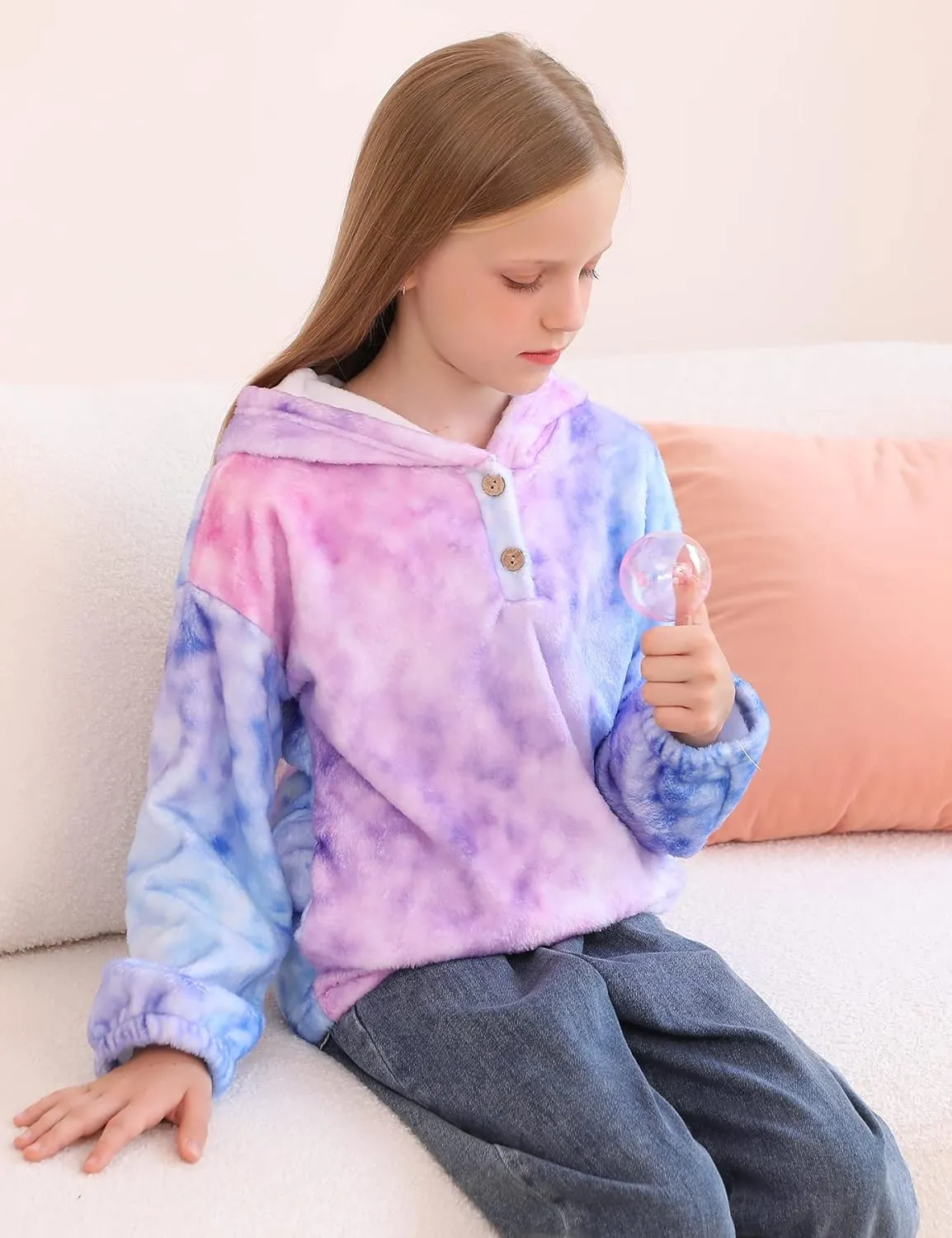 TUONROAD Girl's Fuzzy Hoodies Warm Loose Button Pullover Oversized Sherpa Jacket Coat