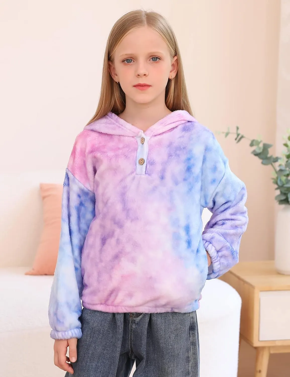 TUONROAD Girl's Fuzzy Hoodies Warm Loose Button Pullover Oversized Sherpa Jacket Coat
