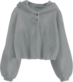 TUONROAD Girl's Fuzzy Hoodies Warm Loose Button Pullover Oversized Sherpa Jacket Coat