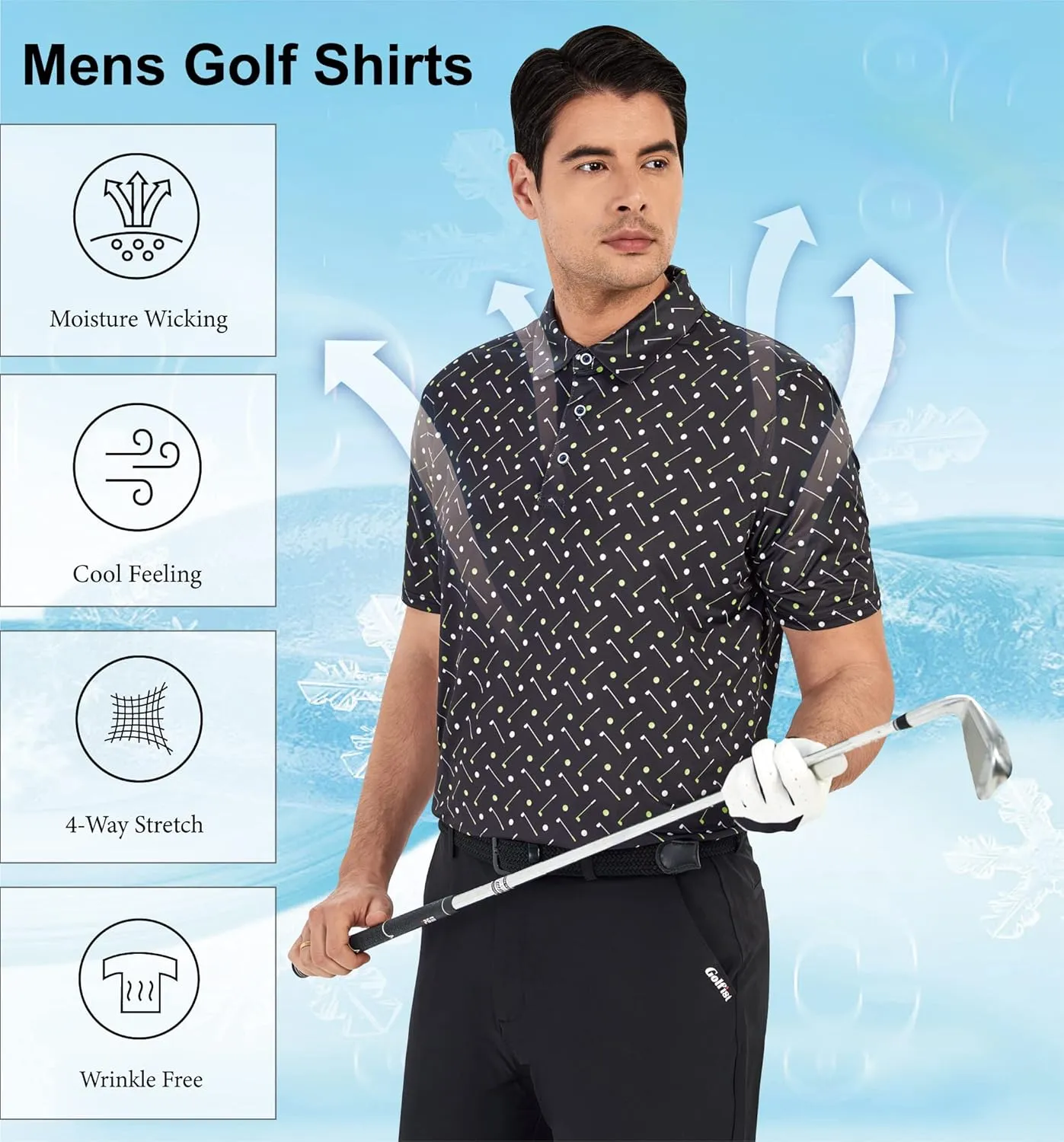WARHORSEE Mens Golf Polo Shirts Short Sleeve Quick Dry, Performance Stretchy Casual Polo Shirts for Men