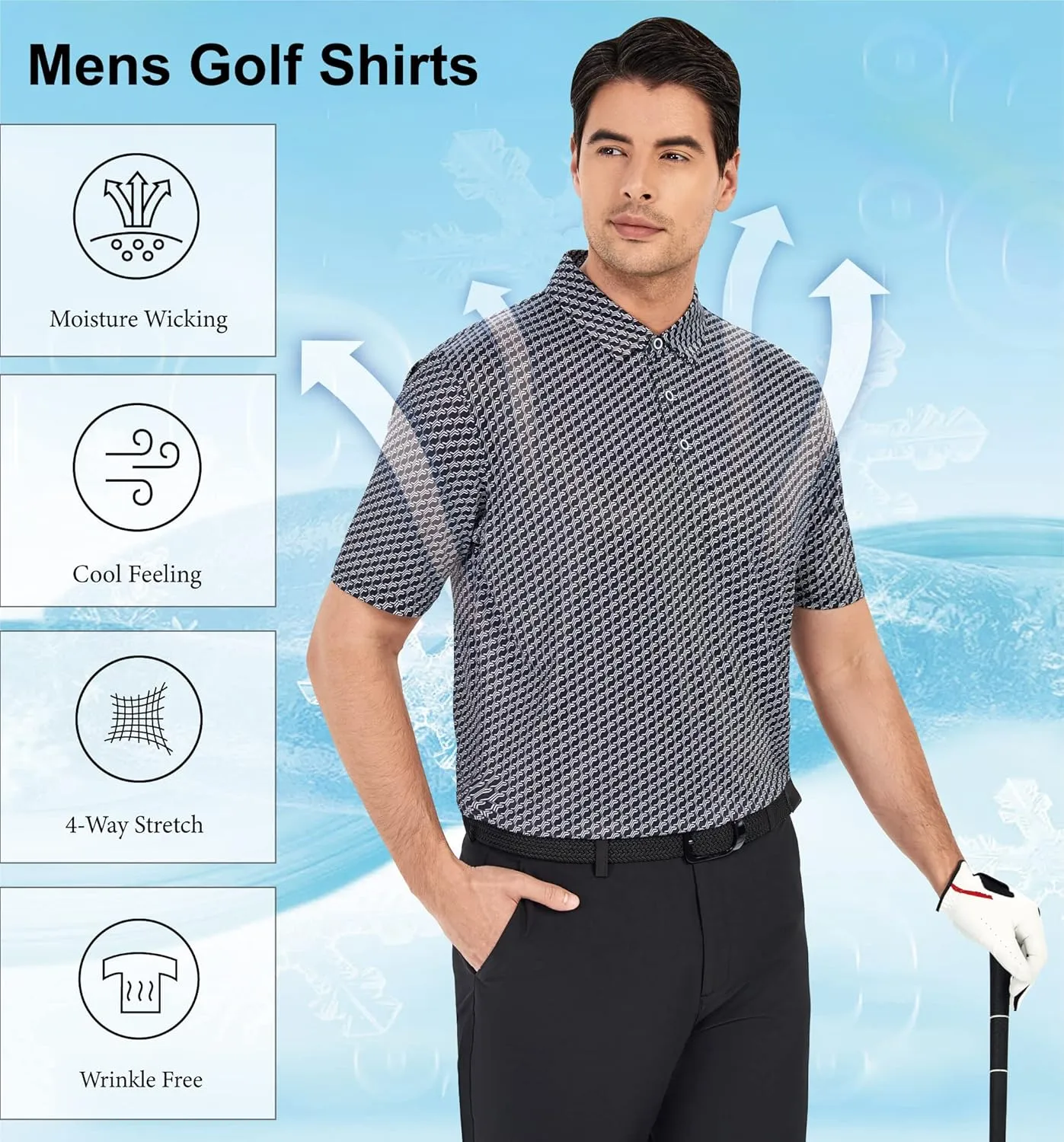 WARHORSEE Mens Golf Polo Shirts Short Sleeve Quick Dry, Performance Stretchy Casual Polo Shirts for Men