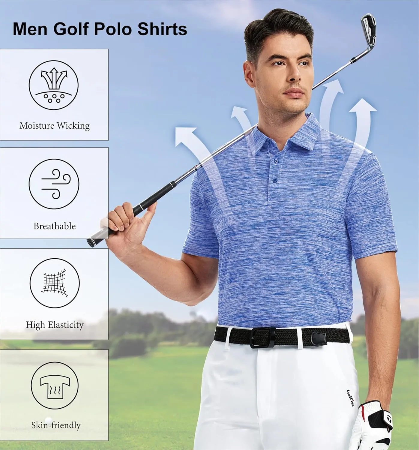 WARHORSEE Mens Golf Polo Shirts Short Sleeve Quick Dry, Performance Stretchy Casual Polo Shirts for Men