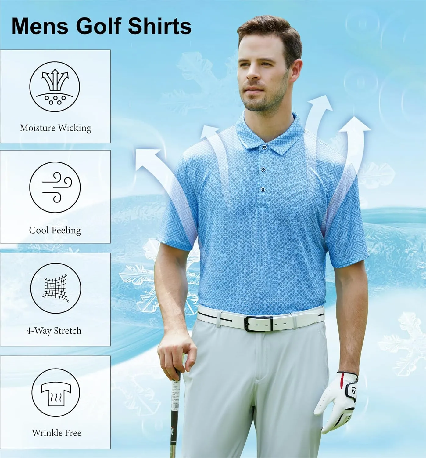 WARHORSEE Mens Golf Polo Shirts Short Sleeve Quick Dry, Performance Stretchy Casual Polo Shirts for Men