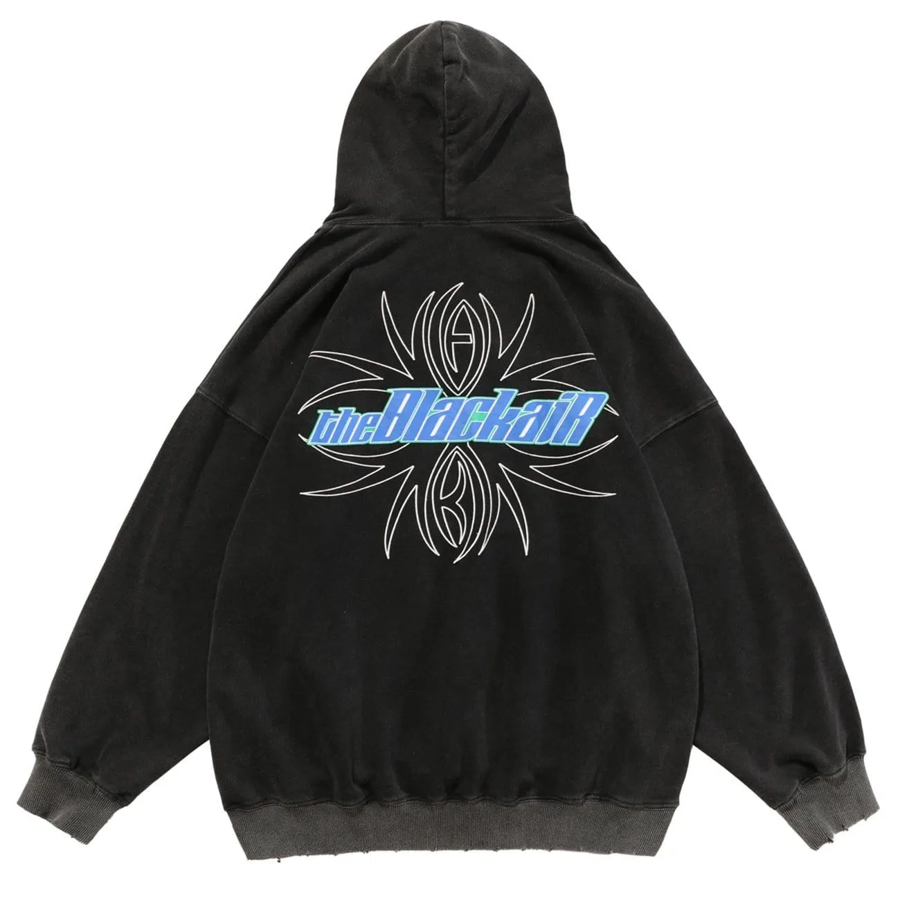 WLS Ripped Spider Embroidery Oversized Washed Hoodie