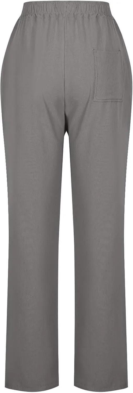 Women Casual Long Pants with Pockets Drawstring Elastic Waist Straight Leg Trousers 2025 Spring Summer Outfits