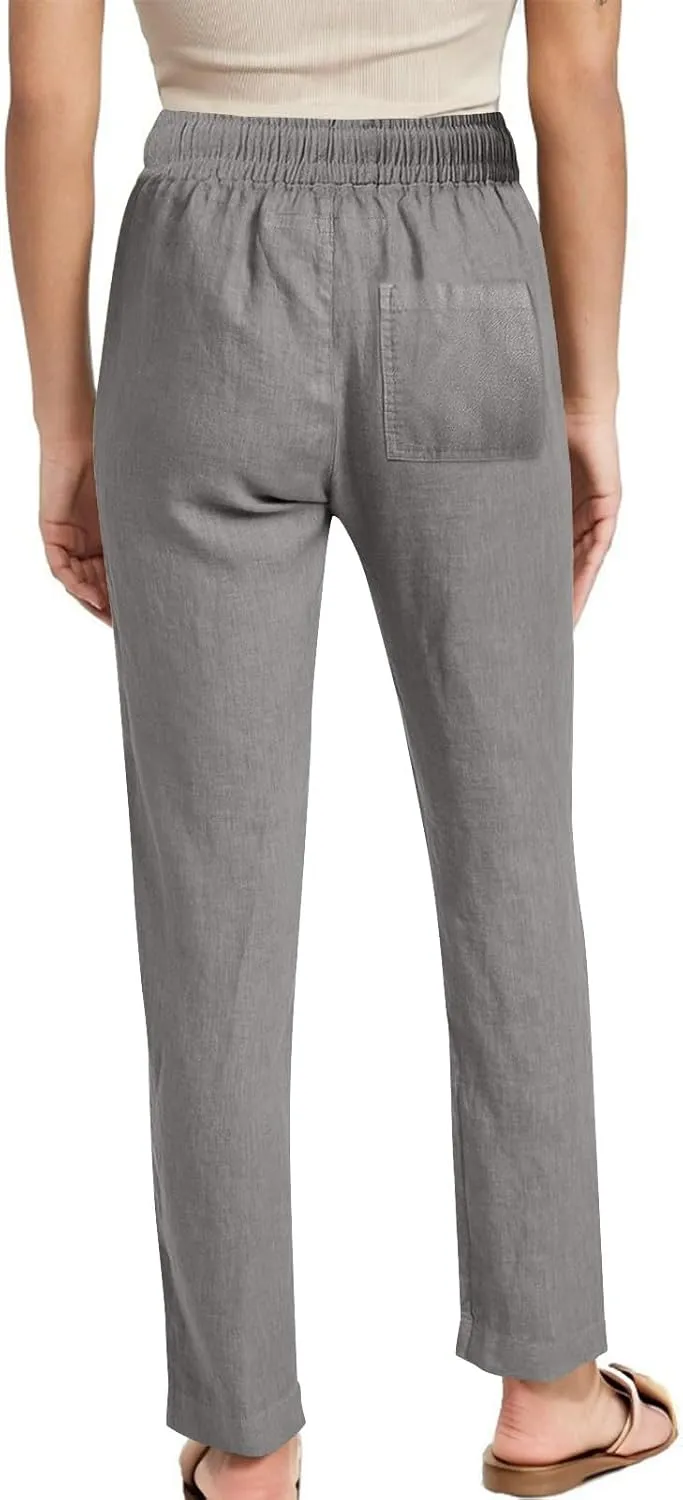 Women Casual Long Pants with Pockets Drawstring Elastic Waist Straight Leg Trousers 2025 Spring Summer Outfits