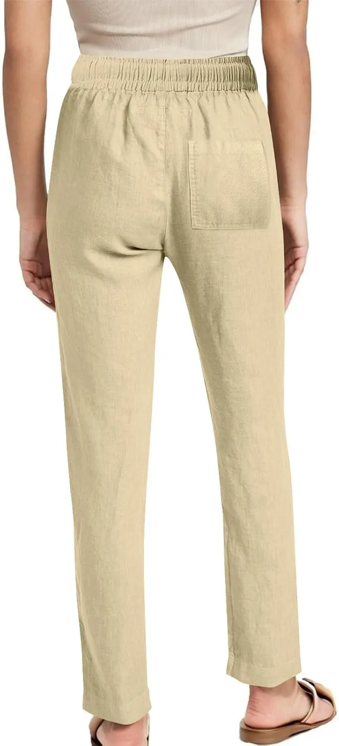 Women Casual Long Pants with Pockets Drawstring Elastic Waist Straight Leg Trousers 2025 Spring Summer Outfits
