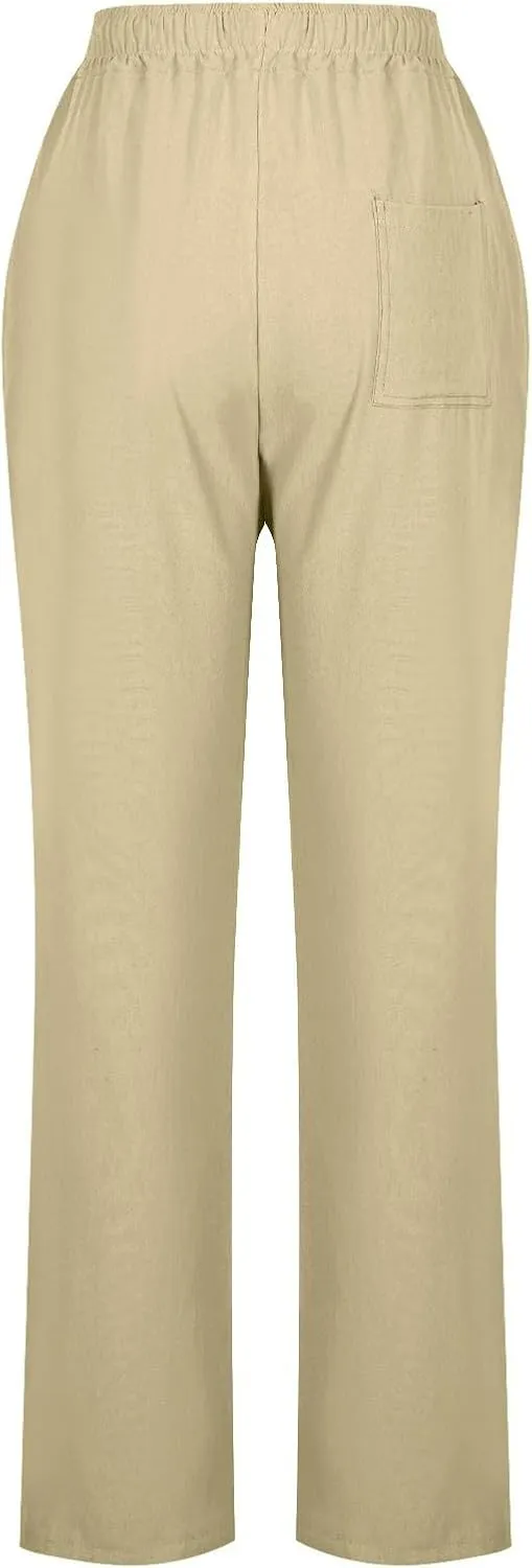 Women Casual Long Pants with Pockets Drawstring Elastic Waist Straight Leg Trousers 2025 Spring Summer Outfits