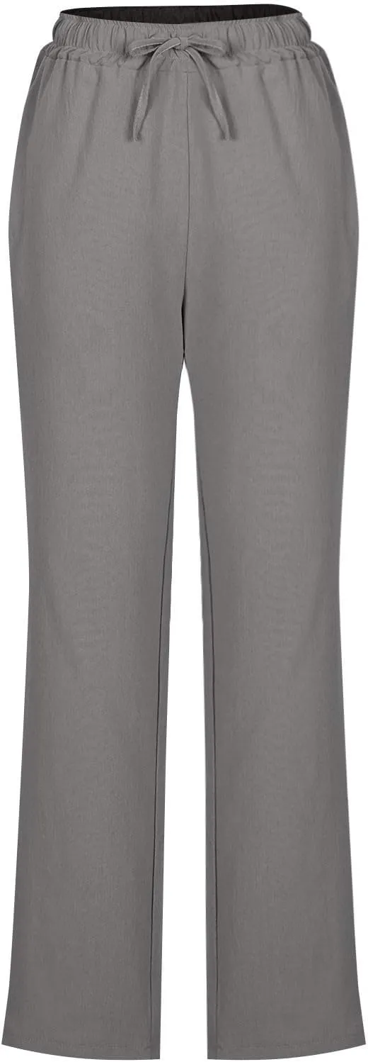 Women Casual Long Pants with Pockets Drawstring Elastic Waist Straight Leg Trousers 2025 Spring Summer Outfits