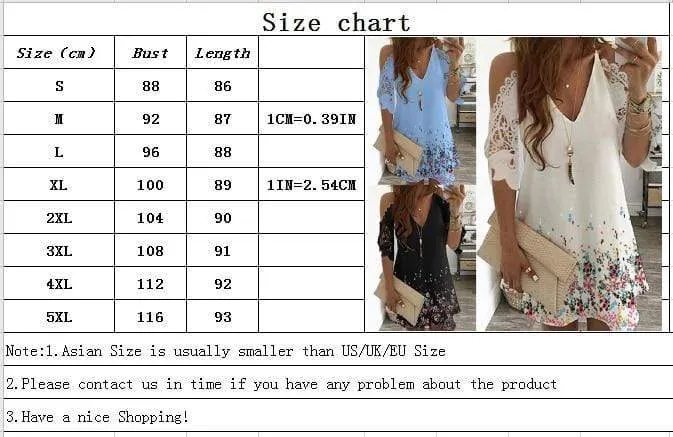 Women Summer Casual V-Neck Print Floral Dress