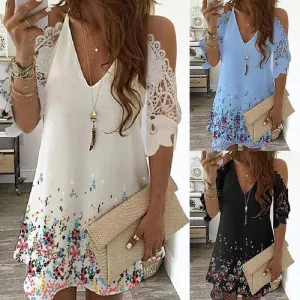 Women Summer Casual V-Neck Print Floral Dress
