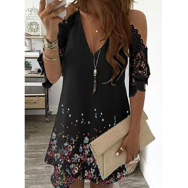 Women Summer Casual V-Neck Print Floral Dress