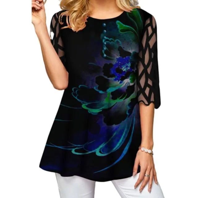 Women Tops Plus Size Casual Floral Print T Shirts
