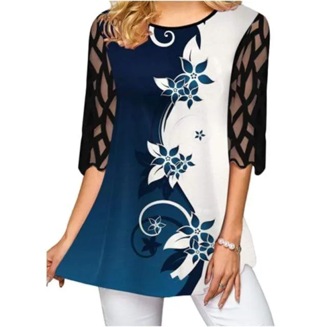 Women Tops Plus Size Casual Floral Print T Shirts