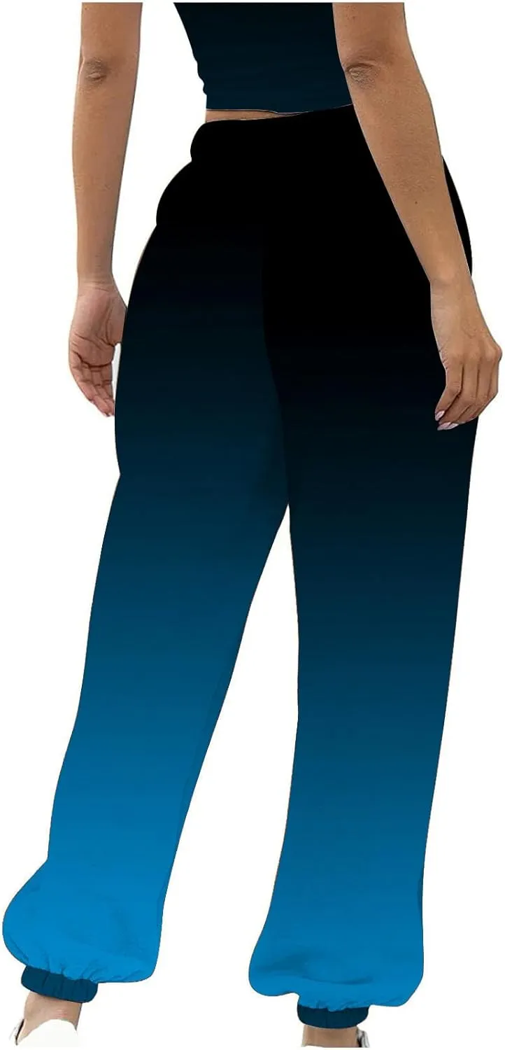 Women Wide Leg Sweatpants Loose Gradient Sports Pants Casual High Waist Drawstring Athletic Trousers Pants
