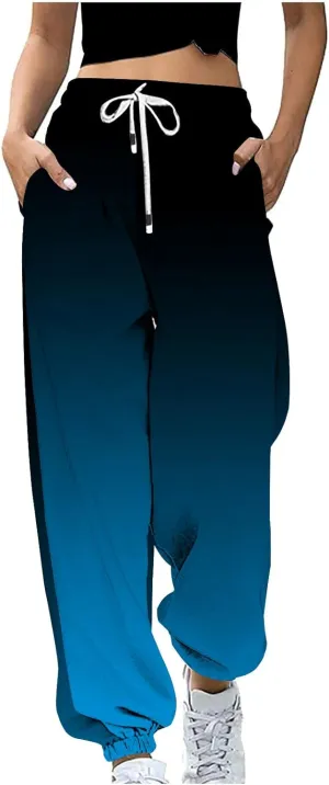 Women Wide Leg Sweatpants Loose Gradient Sports Pants Casual High Waist Drawstring Athletic Trousers Pants