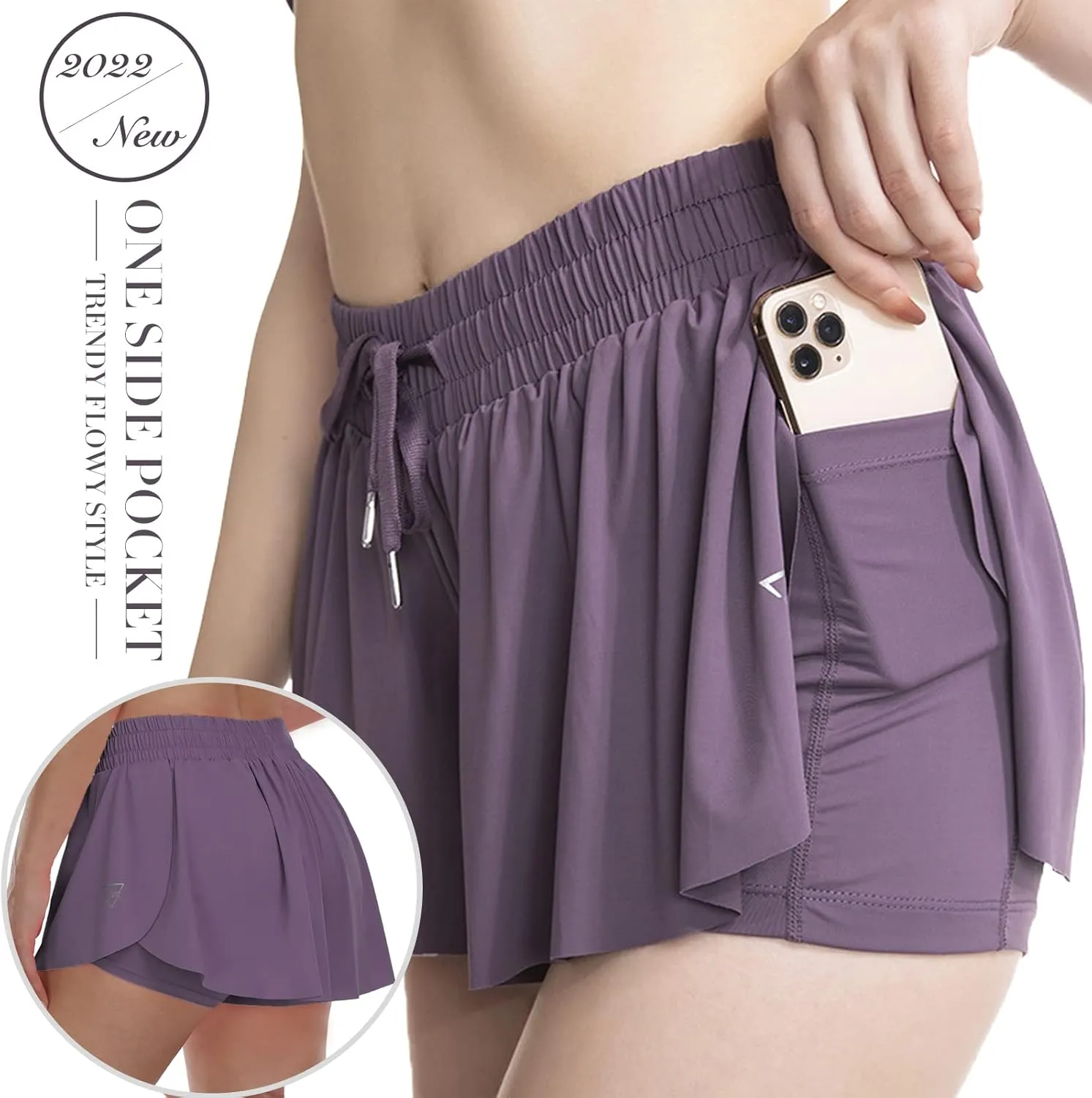 Womens 2 in 1 Flowy Athletic Shorts with Pocket Butterfly Running Workout Shorts Sweat Spandex Lounge Gym Yoga Summer Skirts