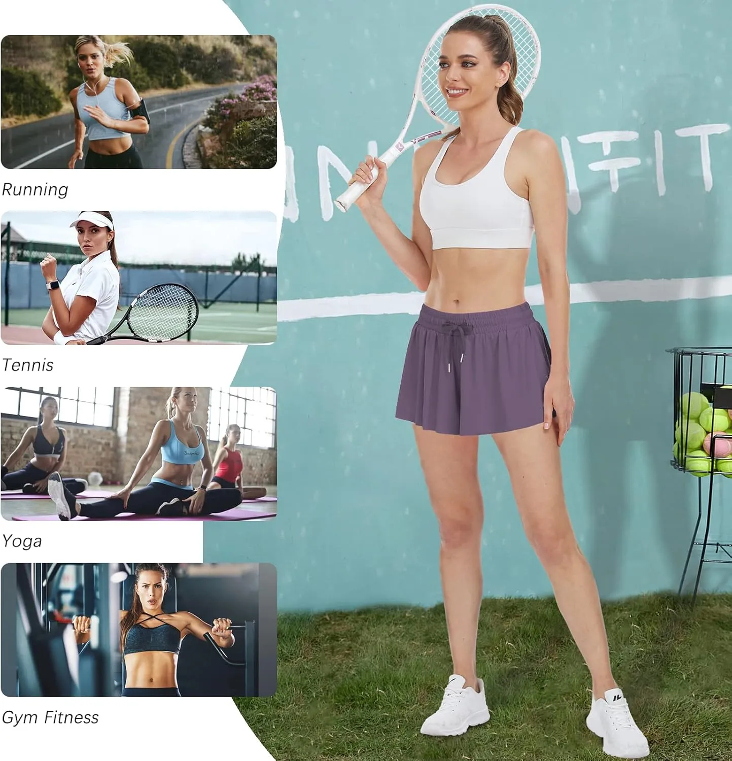 Womens 2 in 1 Flowy Athletic Shorts with Pocket Butterfly Running Workout Shorts Sweat Spandex Lounge Gym Yoga Summer Skirts