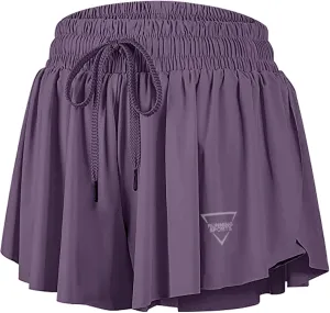 Womens 2 in 1 Flowy Athletic Shorts with Pocket Butterfly Running Workout Shorts Sweat Spandex Lounge Gym Yoga Summer Skirts
