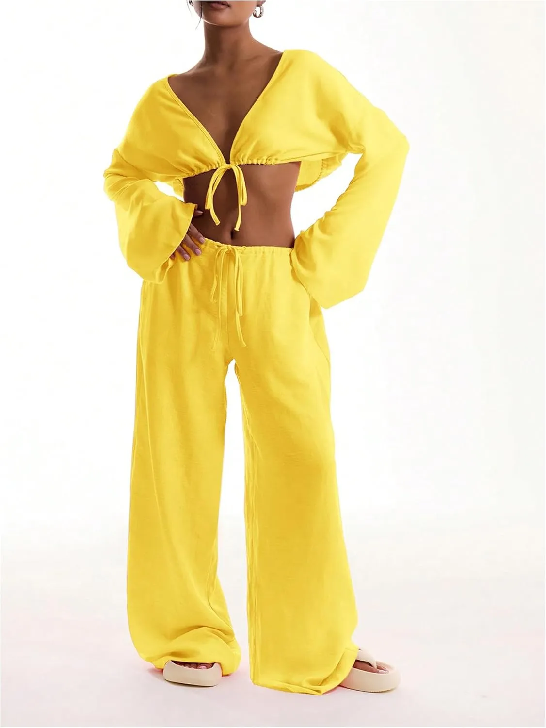 Womens Linen Pants Wide Leg Loose Cotton Swimsuit Coverups Summer Pants Beach Vacation Outfits