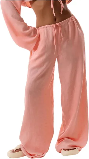 Womens Linen Pants Wide Leg Loose Cotton Swimsuit Coverups Summer Pants Beach Vacation Outfits