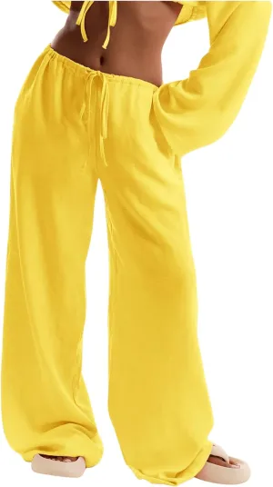 Womens Linen Pants Wide Leg Loose Cotton Swimsuit Coverups Summer Pants Beach Vacation Outfits