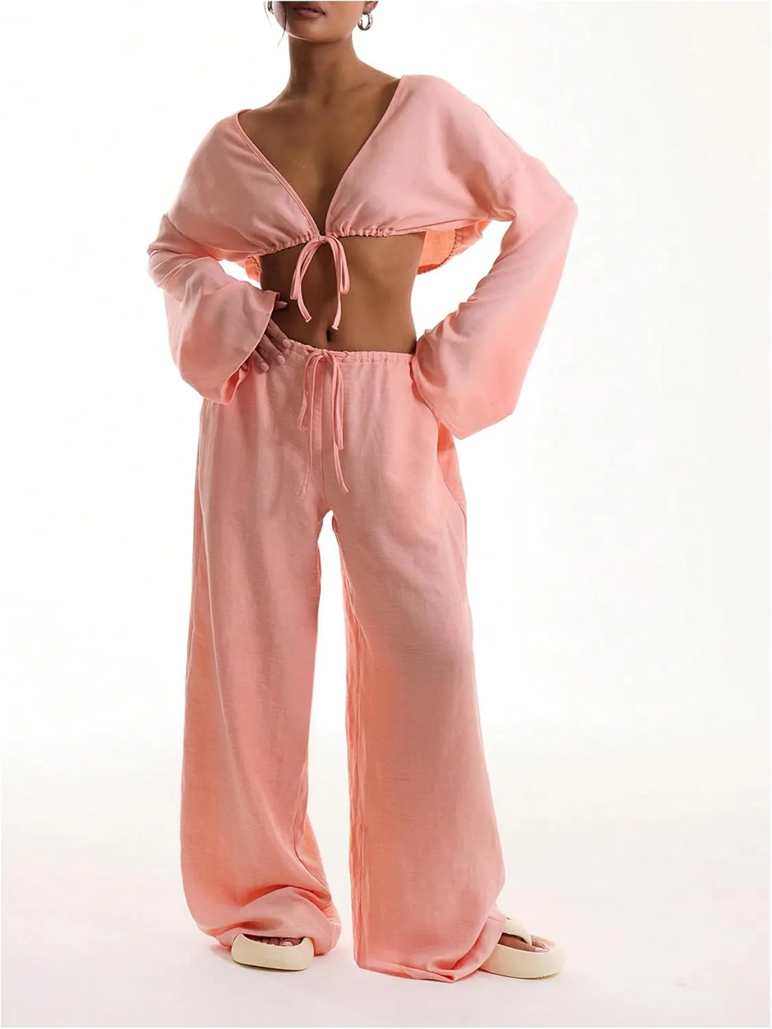 Womens Linen Pants Wide Leg Loose Cotton Swimsuit Coverups Summer Pants Beach Vacation Outfits