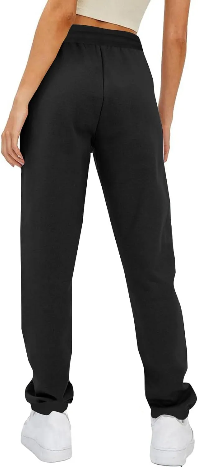 Women's Love Heart Dog Paw Print Sweatpants Winter Fleece Sports Pant Baggy High Waist Drawstring Joggers with Pockets
