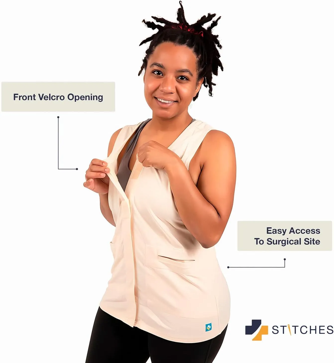 Women's Mastectomy Camisole with Drain Pockets - Post Surgery Clothes, JP Drain Holder, Easy Front Access