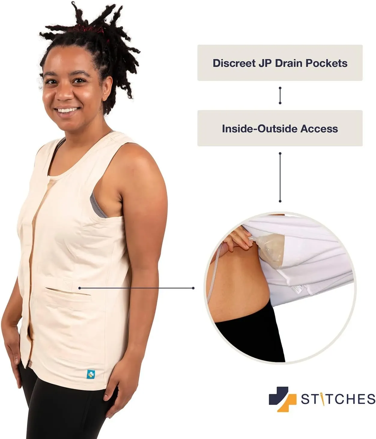 Women's Mastectomy Camisole with Drain Pockets - Post Surgery Clothes, JP Drain Holder, Easy Front Access