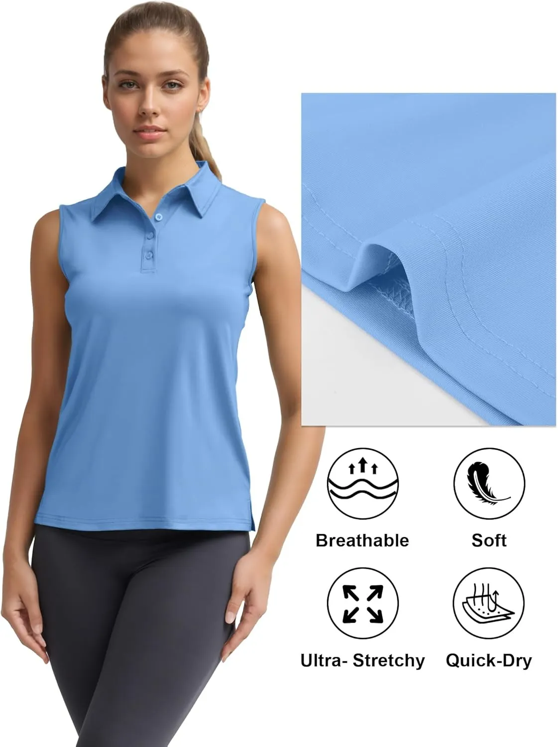 Women's Sleeveless Golf Polo Shirts UPF 50  Quick Dry Athletic Tops Shirts Workout Tennis Shirts with Buttons