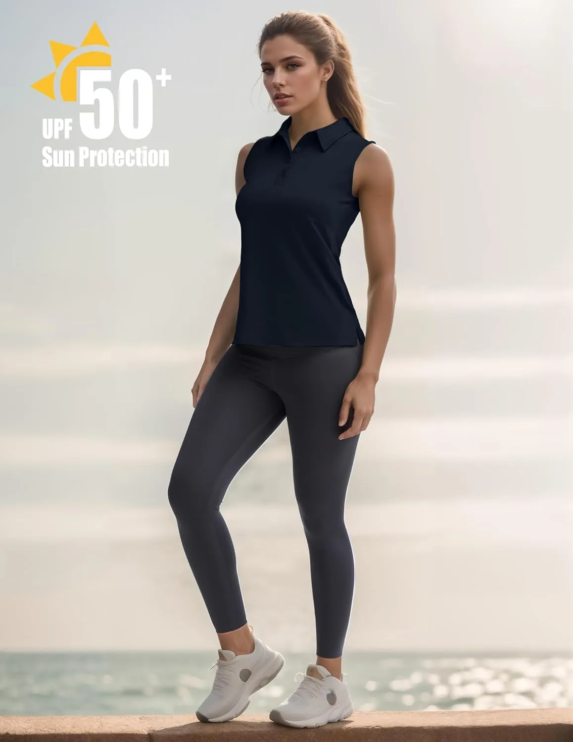 Women's Sleeveless Golf Polo Shirts UPF 50  Quick Dry Athletic Tops Shirts Workout Tennis Shirts with Buttons