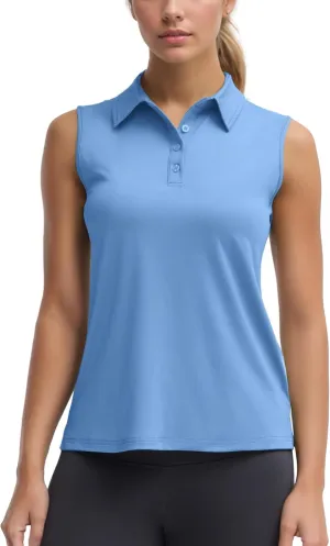 Women's Sleeveless Golf Polo Shirts UPF 50  Quick Dry Athletic Tops Shirts Workout Tennis Shirts with Buttons