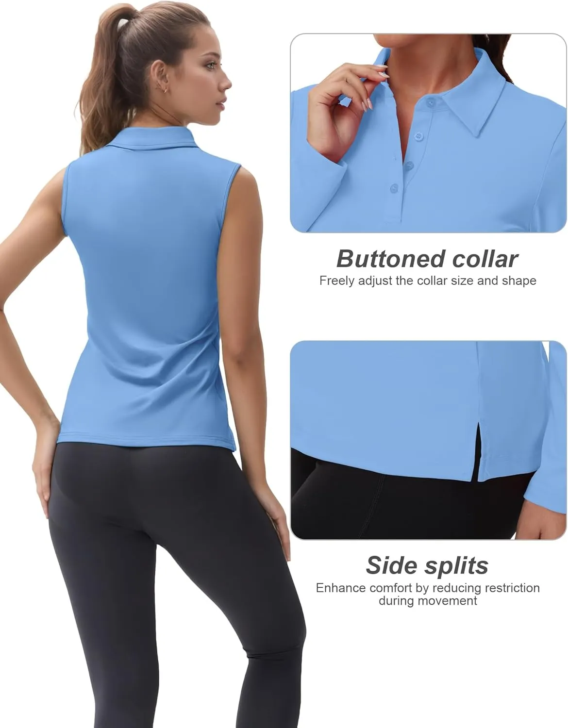 Women's Sleeveless Golf Polo Shirts UPF 50  Quick Dry Athletic Tops Shirts Workout Tennis Shirts with Buttons