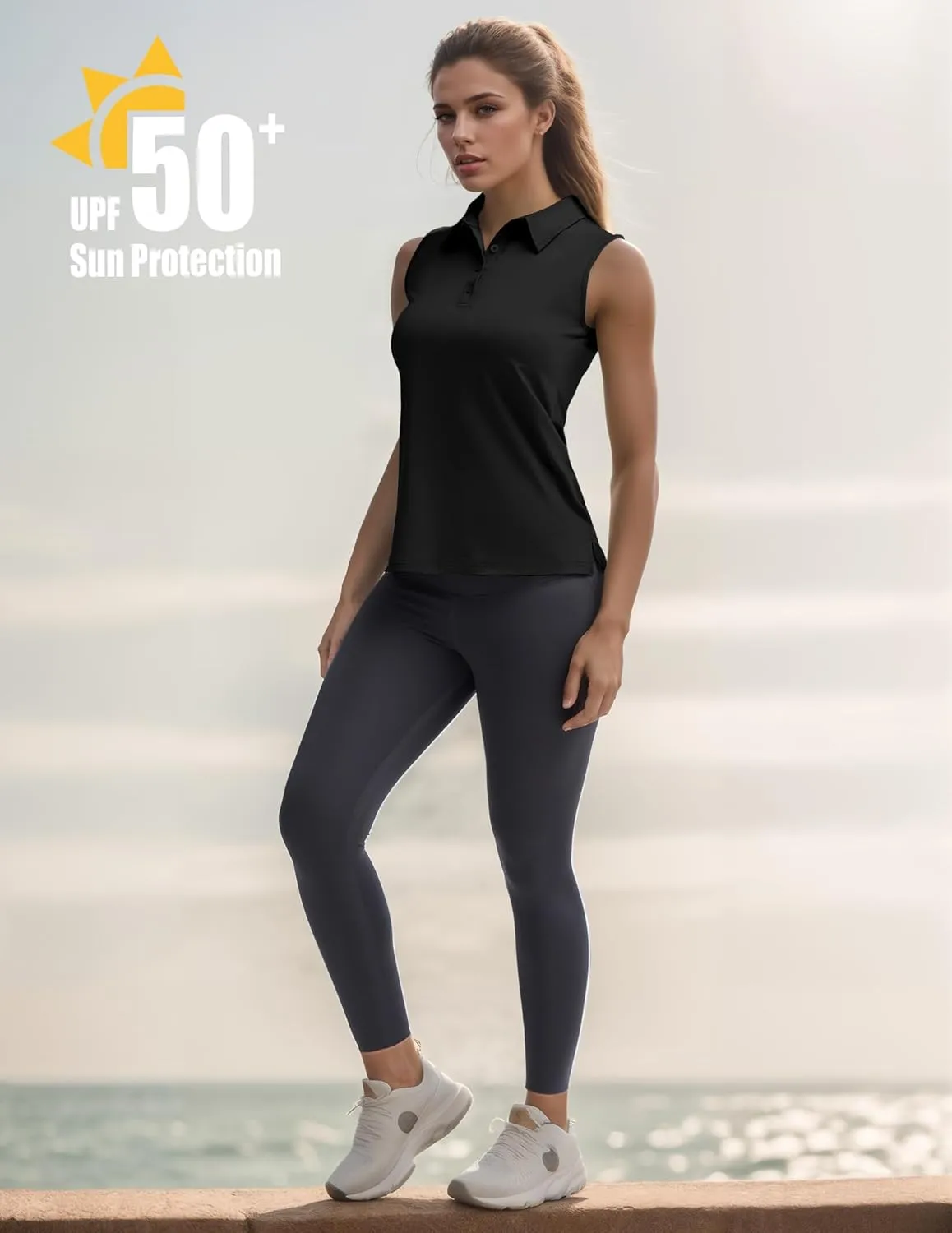 Women's Sleeveless Golf Polo Shirts UPF 50  Quick Dry Athletic Tops Shirts Workout Tennis Shirts with Buttons