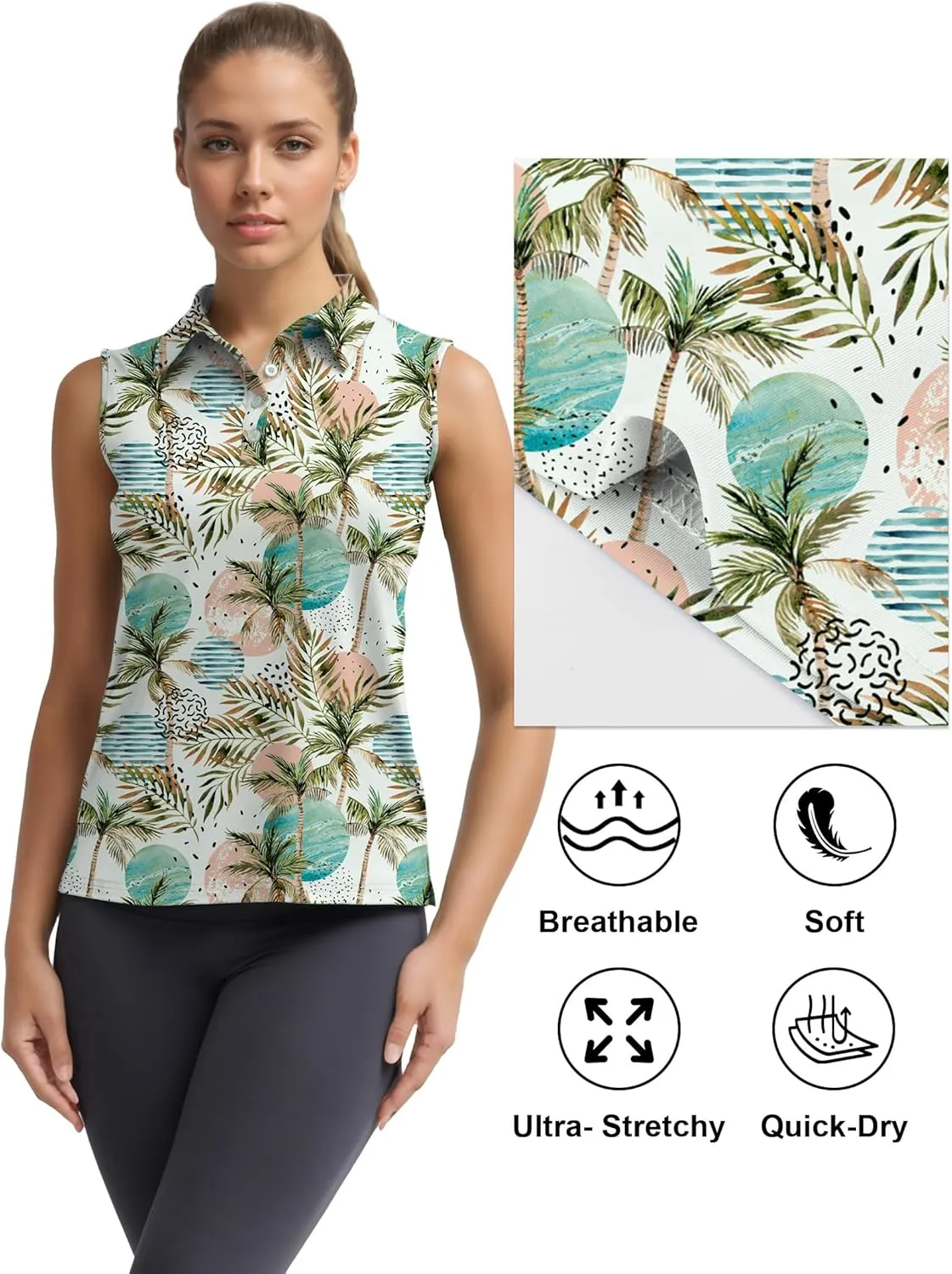 Women's Sleeveless Golf Polo Shirts UPF 50  Quick Dry Athletic Tops Shirts Workout Tennis Shirts with Buttons