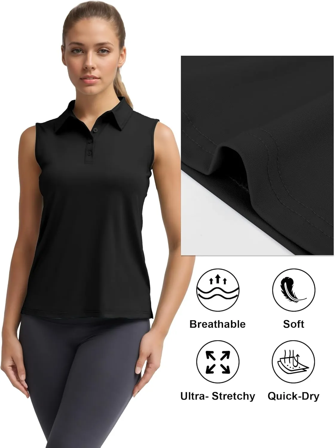 Women's Sleeveless Golf Polo Shirts UPF 50  Quick Dry Athletic Tops Shirts Workout Tennis Shirts with Buttons