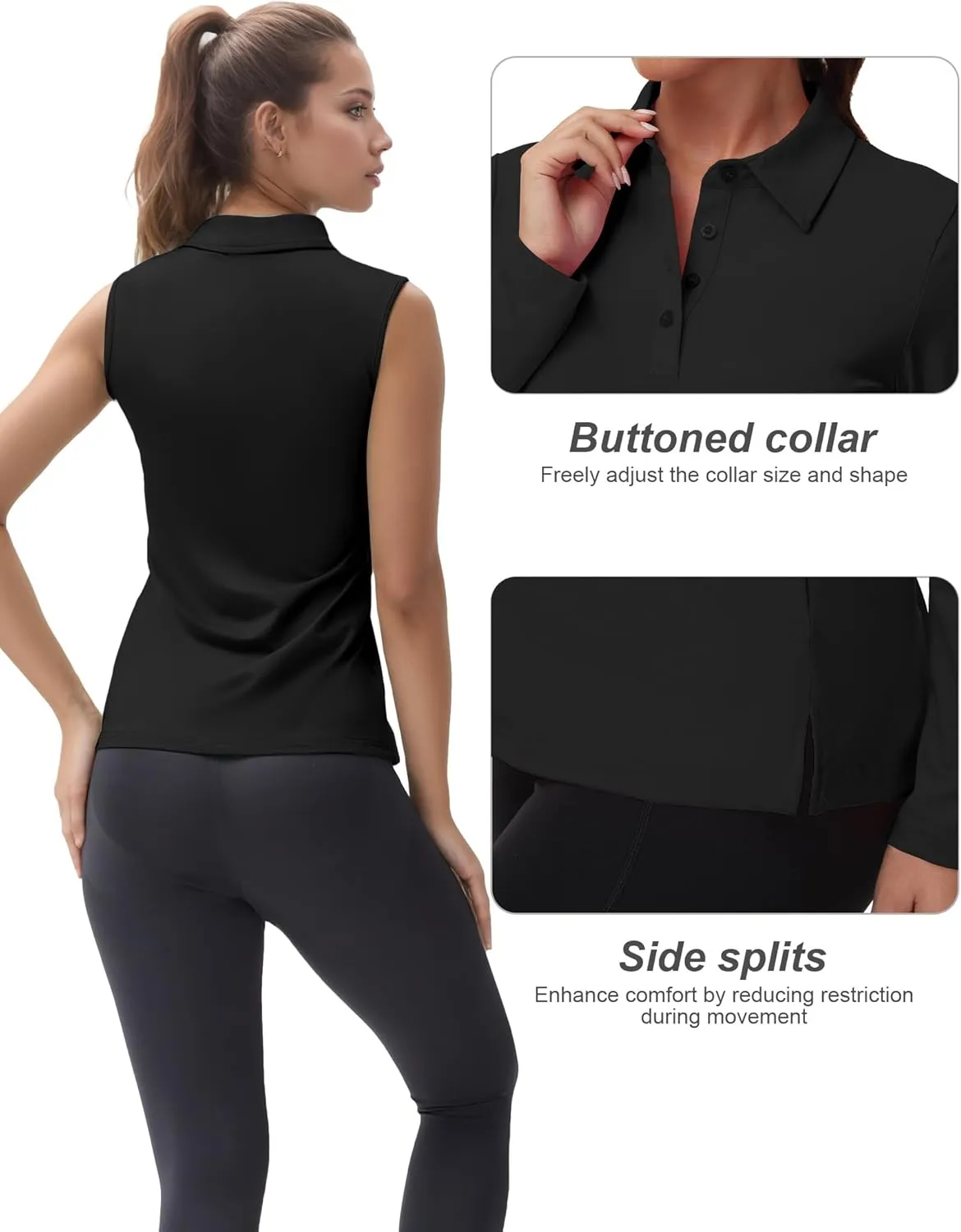 Women's Sleeveless Golf Polo Shirts UPF 50  Quick Dry Athletic Tops Shirts Workout Tennis Shirts with Buttons