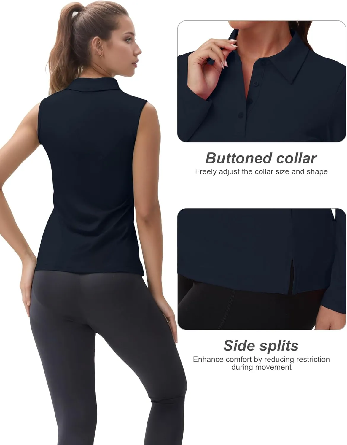 Women's Sleeveless Golf Polo Shirts UPF 50  Quick Dry Athletic Tops Shirts Workout Tennis Shirts with Buttons