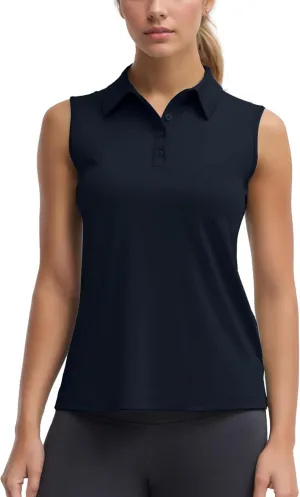 Women's Sleeveless Golf Polo Shirts UPF 50  Quick Dry Athletic Tops Shirts Workout Tennis Shirts with Buttons
