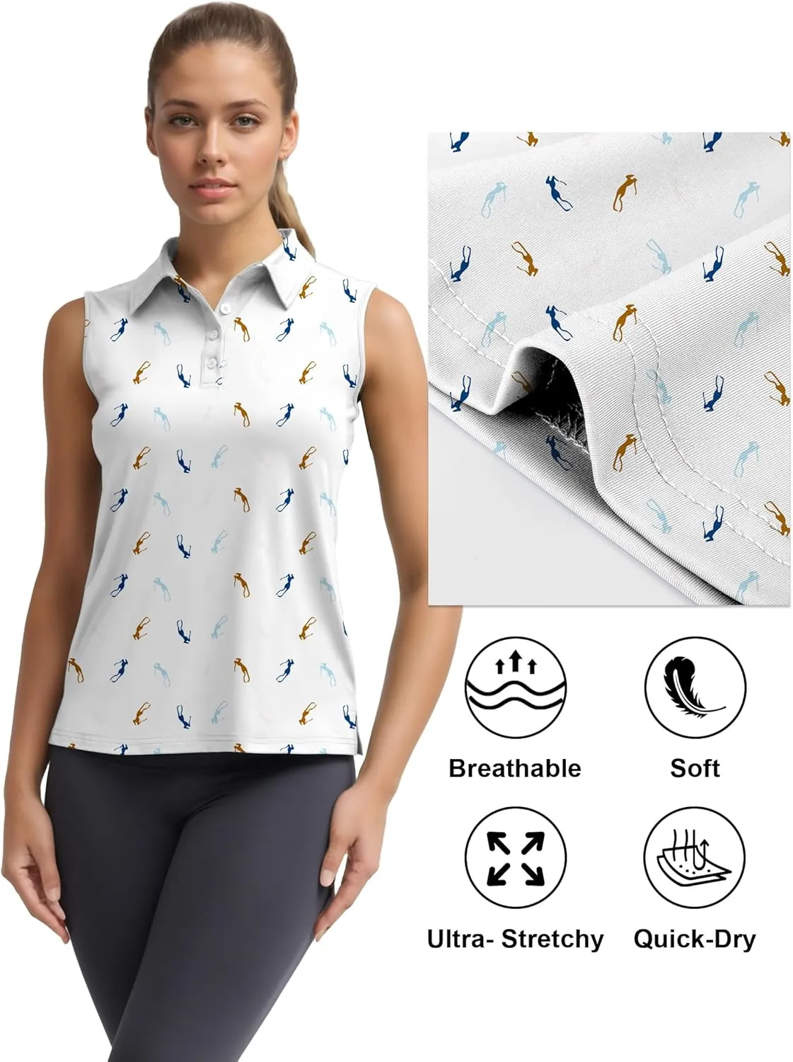 Women's Sleeveless Golf Polo Shirts UPF 50  Quick Dry Athletic Tops Shirts Workout Tennis Shirts with Buttons