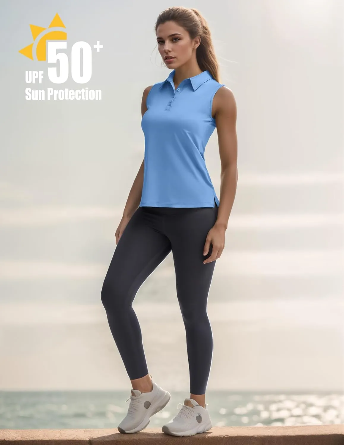 Women's Sleeveless Golf Polo Shirts UPF 50  Quick Dry Athletic Tops Shirts Workout Tennis Shirts with Buttons
