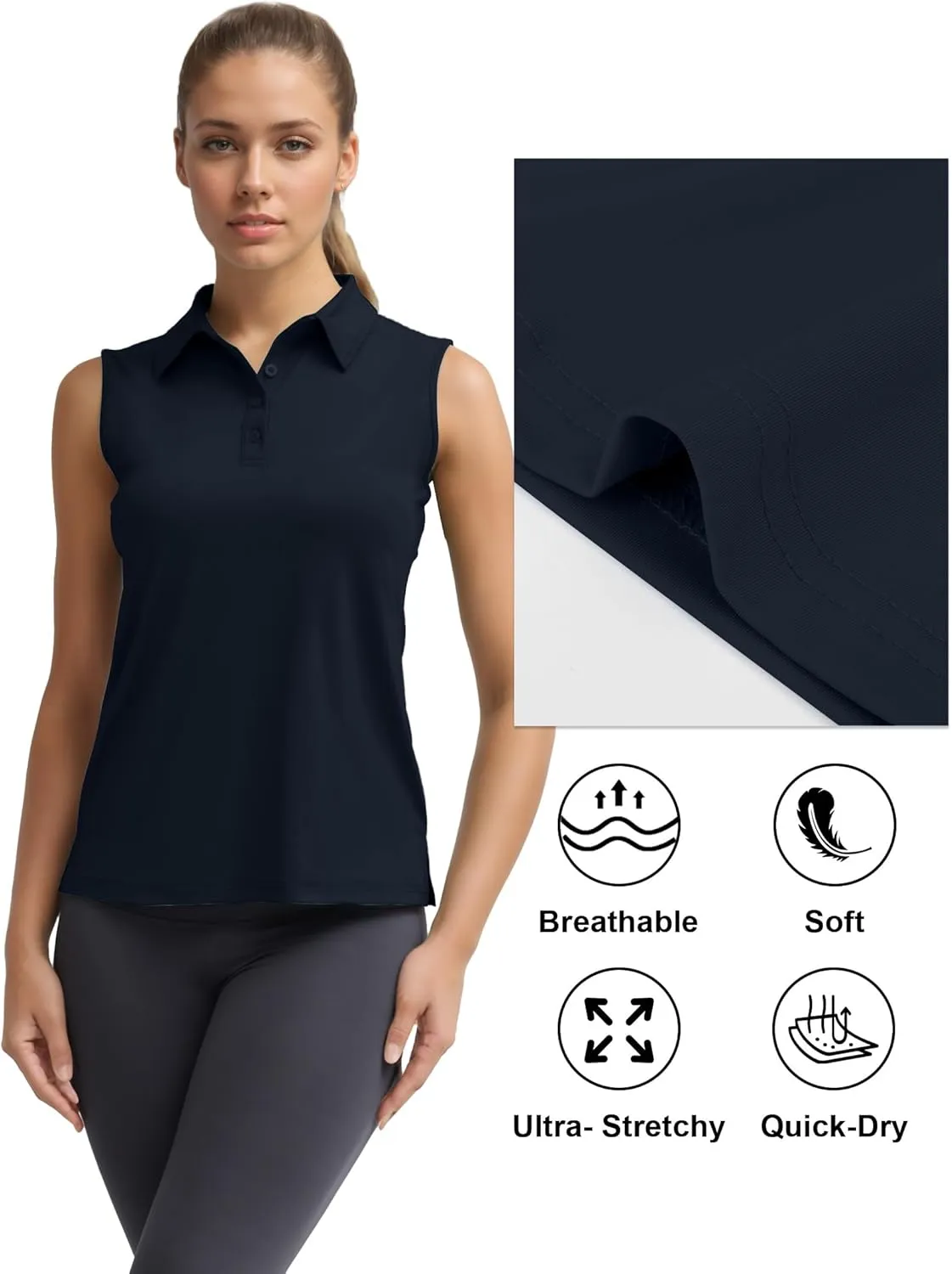 Women's Sleeveless Golf Polo Shirts UPF 50  Quick Dry Athletic Tops Shirts Workout Tennis Shirts with Buttons