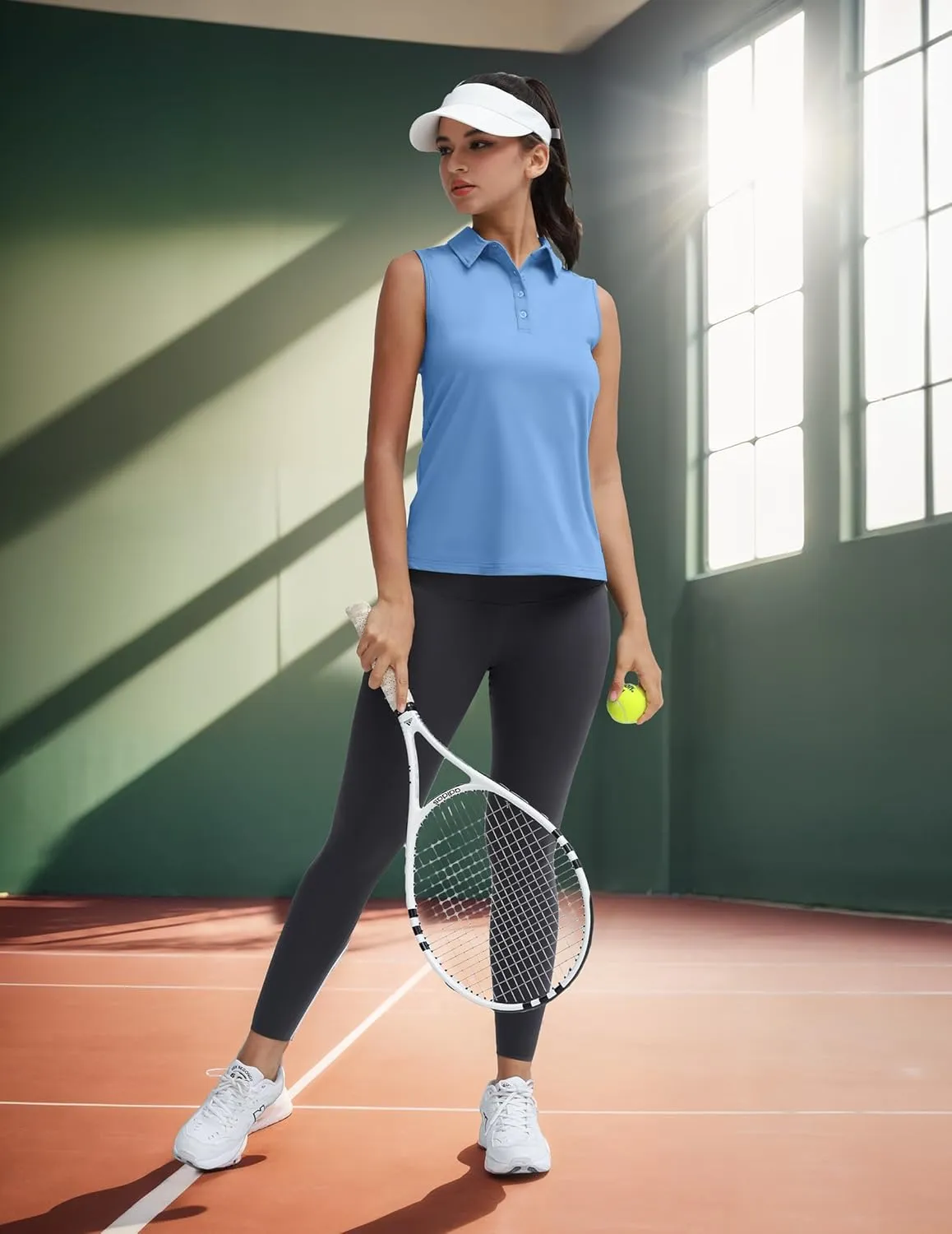 Women's Sleeveless Golf Polo Shirts UPF 50  Quick Dry Athletic Tops Shirts Workout Tennis Shirts with Buttons