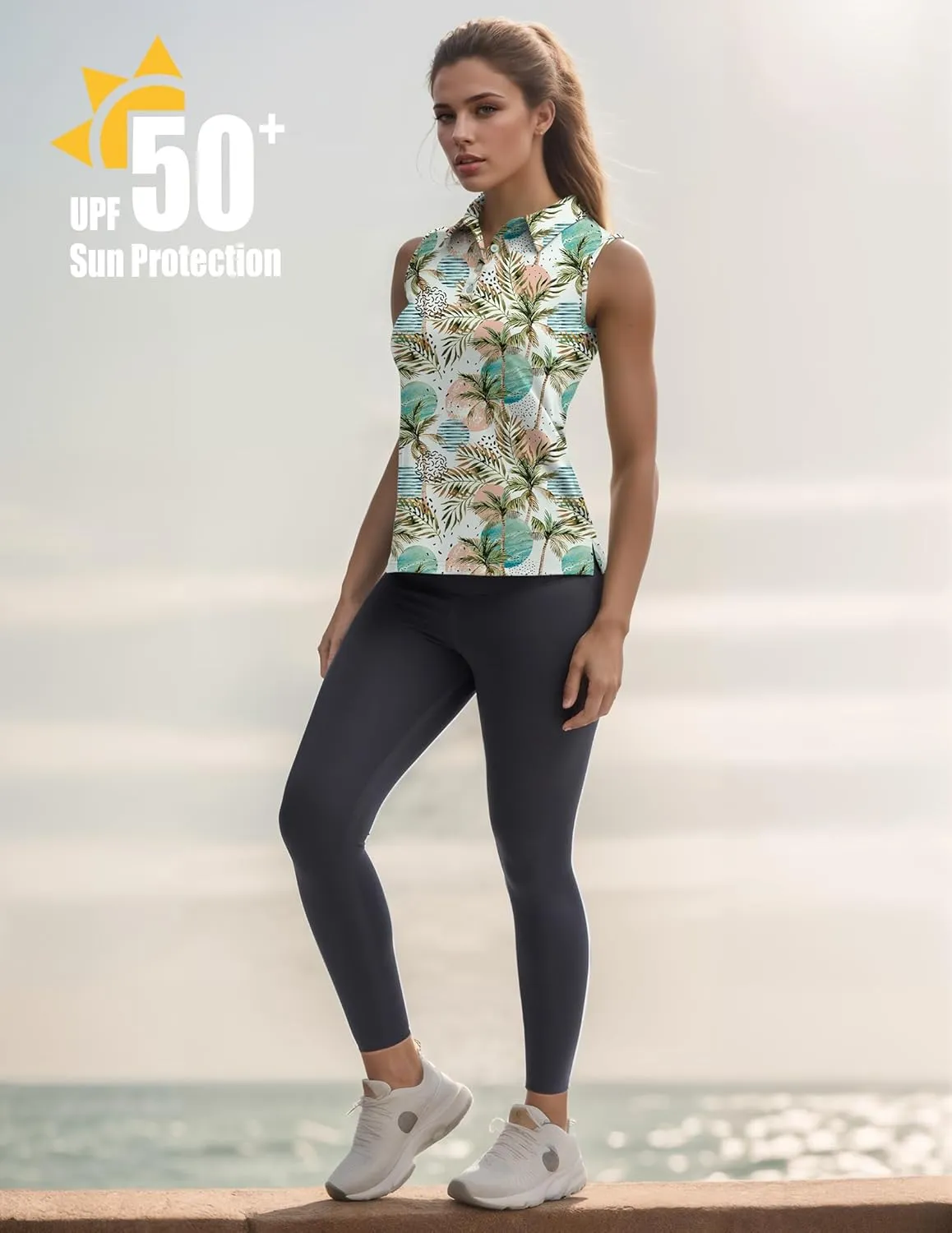 Women's Sleeveless Golf Polo Shirts UPF 50  Quick Dry Athletic Tops Shirts Workout Tennis Shirts with Buttons