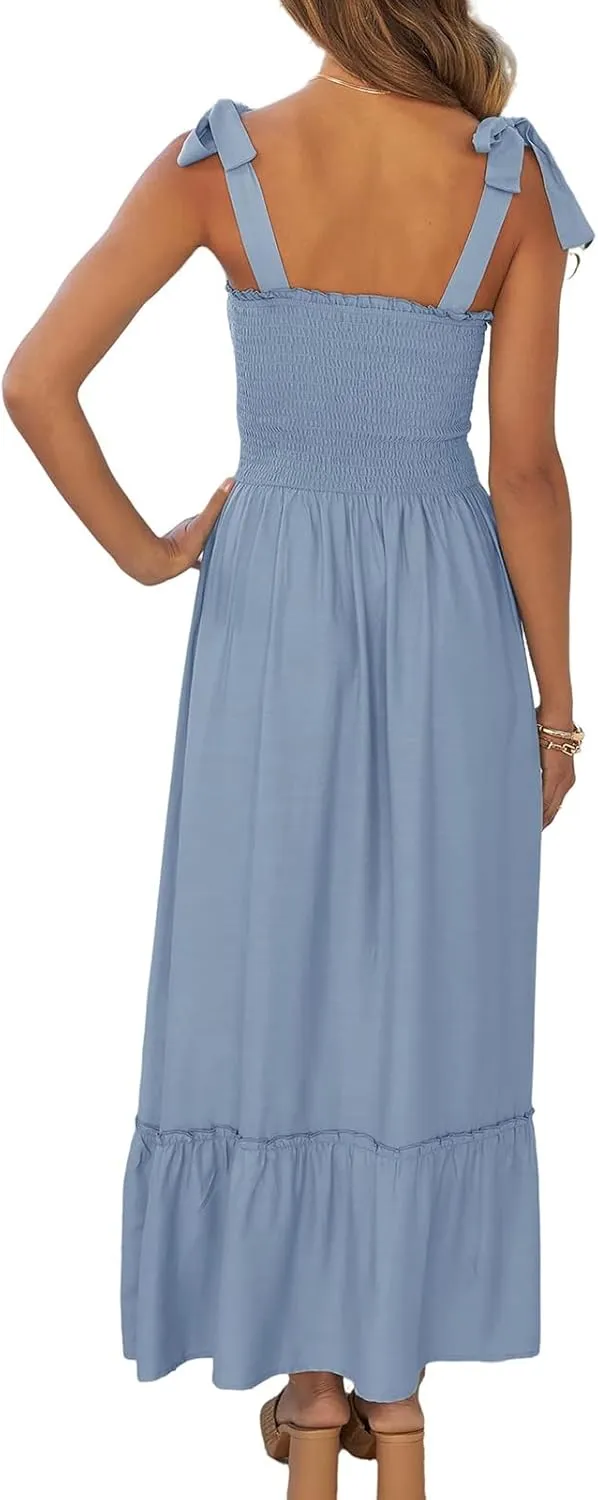 Women's Square Collar Dress 2025 Spring Summer Boho Spaghetti Strap Ruffle Hemline A Line Beach Mini Dresses